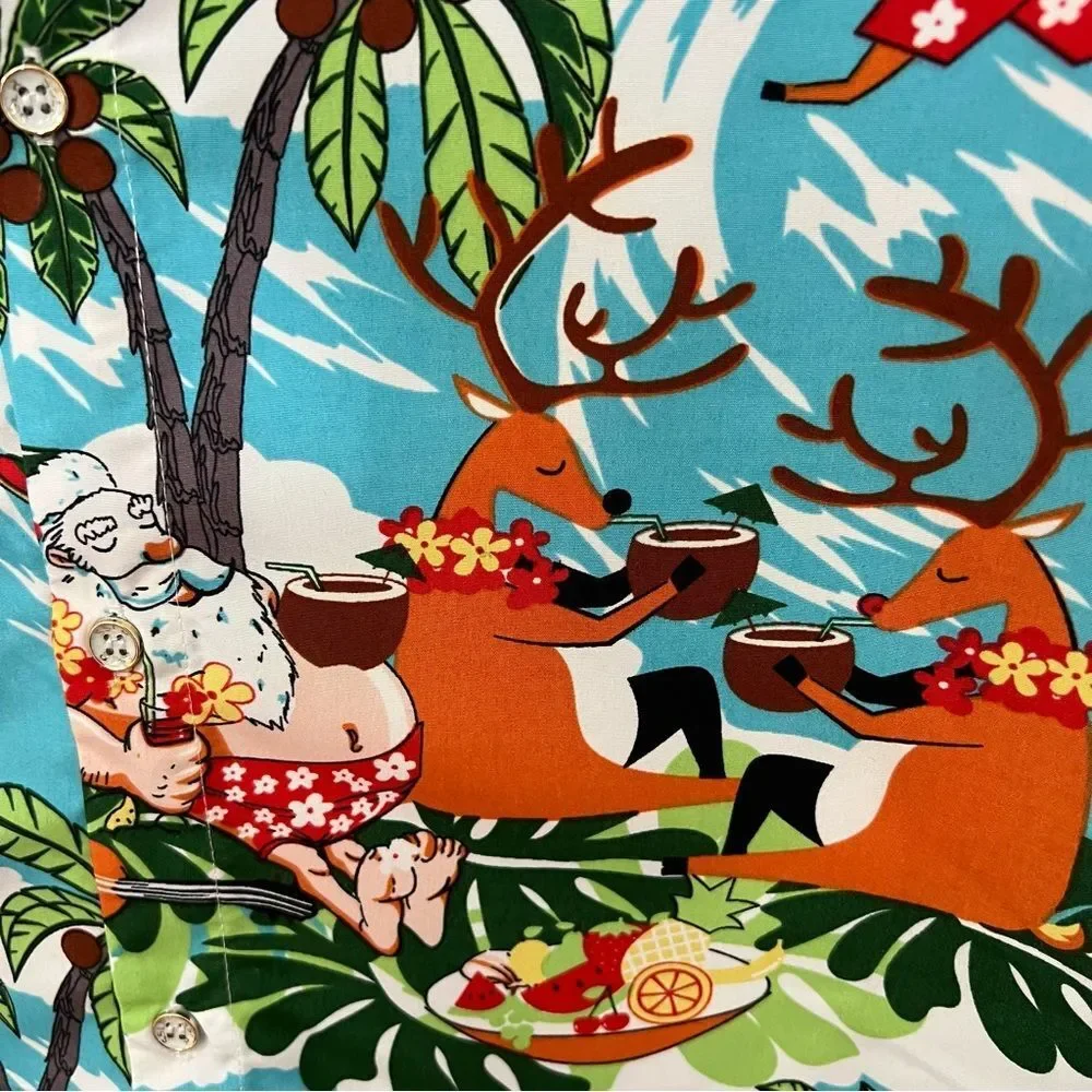 SSLR Surfs Up Santa Ugly Christmas Hawaiian Shirt --‎ M